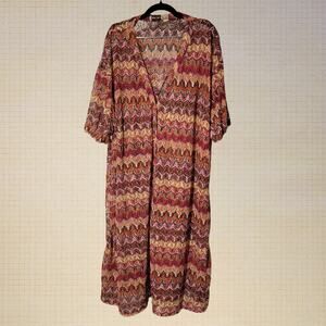 Boho 2000s Gold Flava Crochet Cardigan V Neck Button Up Size 34 Purple Pink Red